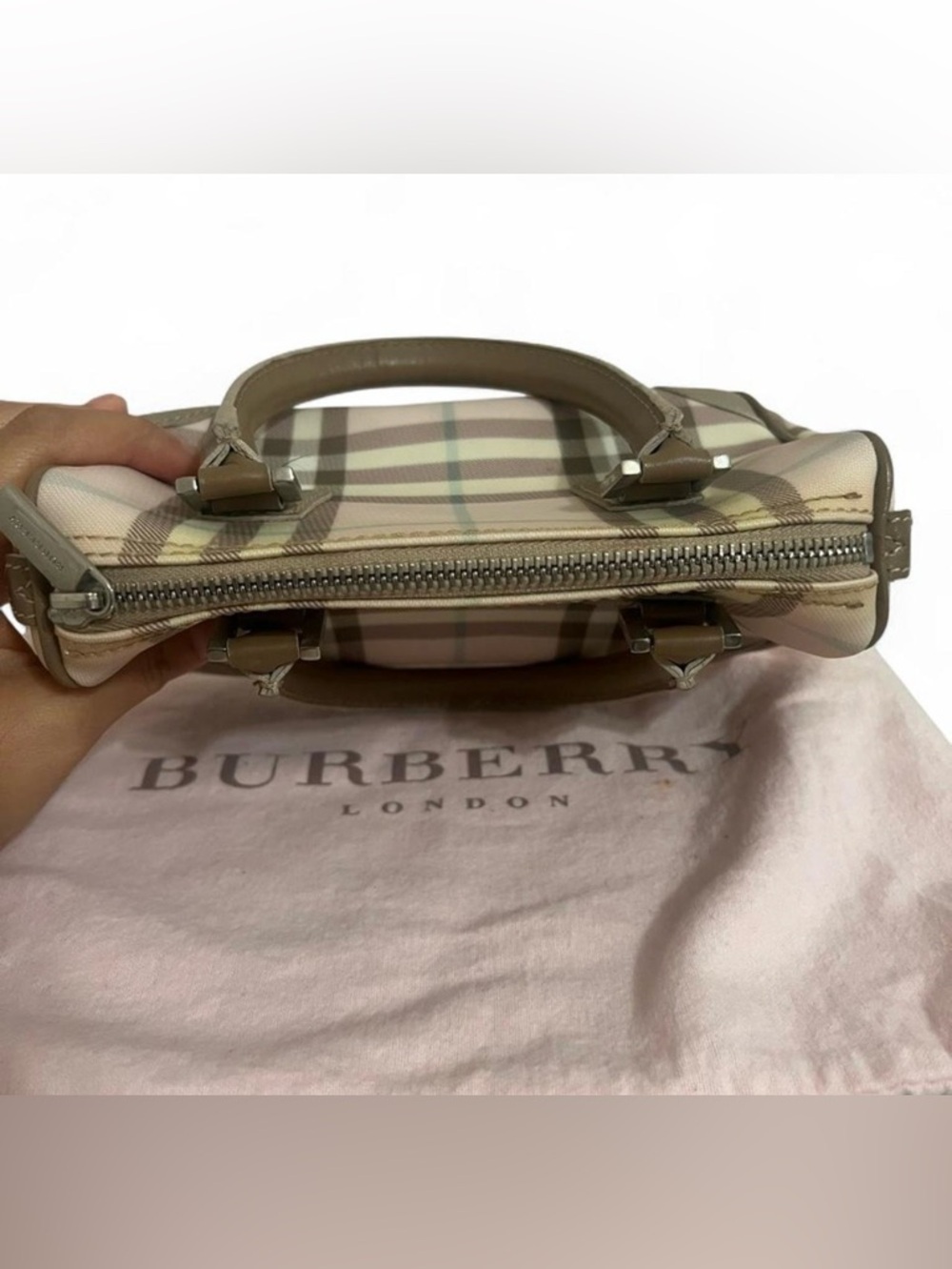 Burberry Mini Boston Bag Pink Nova Check Canvas Y2K - Picture 5 of 8